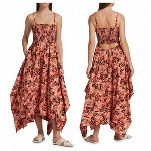 A.L.C Adriana Smocked Handkerchief-Hem Cotton Dress